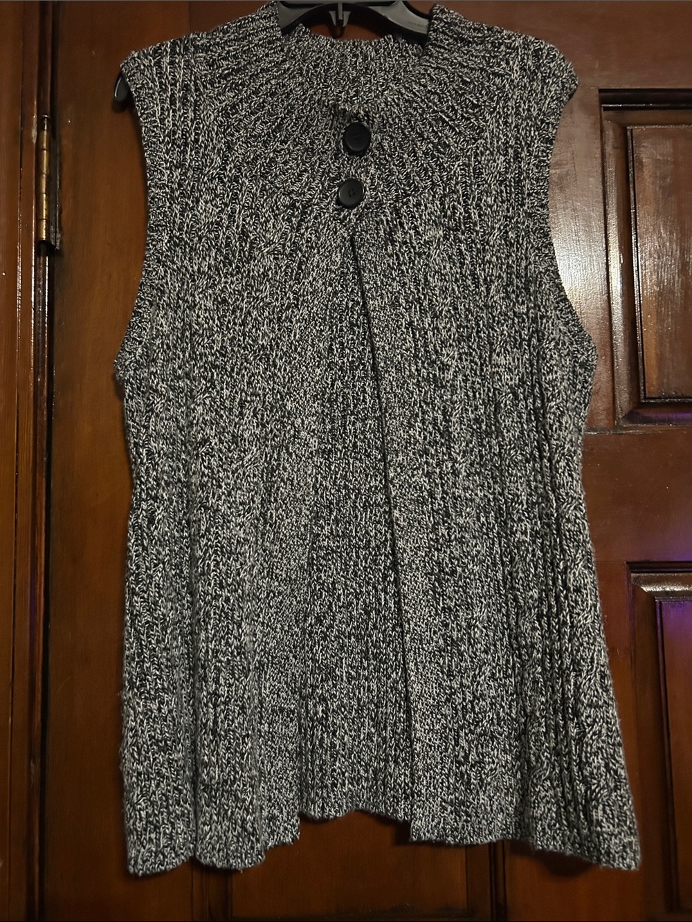 Kim Rogers Black & White Marled Sleeveless Button-Front Vest